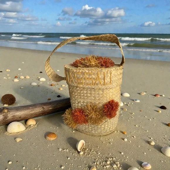 Handmade Nassau Bahamas Woven Tote Bag Handbag Beach Basket Raffia Straw‎ 12"H - Picture 2 of 9